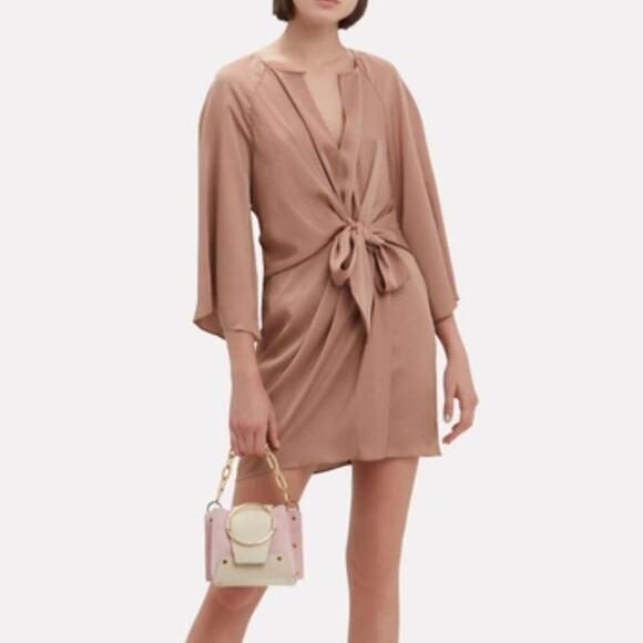 SHONA JOY Sawyer Tie Front Mini Dress - Brown Mauve - Size 4 - Picture 1 of 8